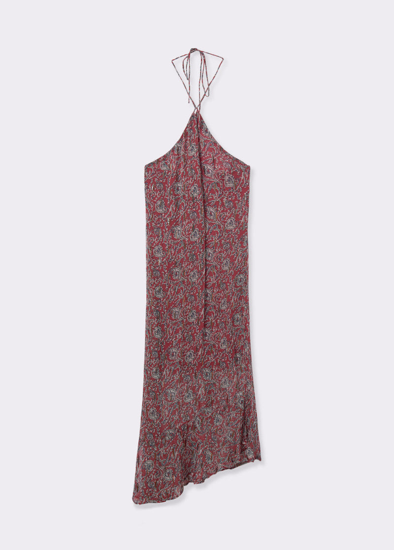 Vestido estampado cashemeres bajo asimétrico Teja