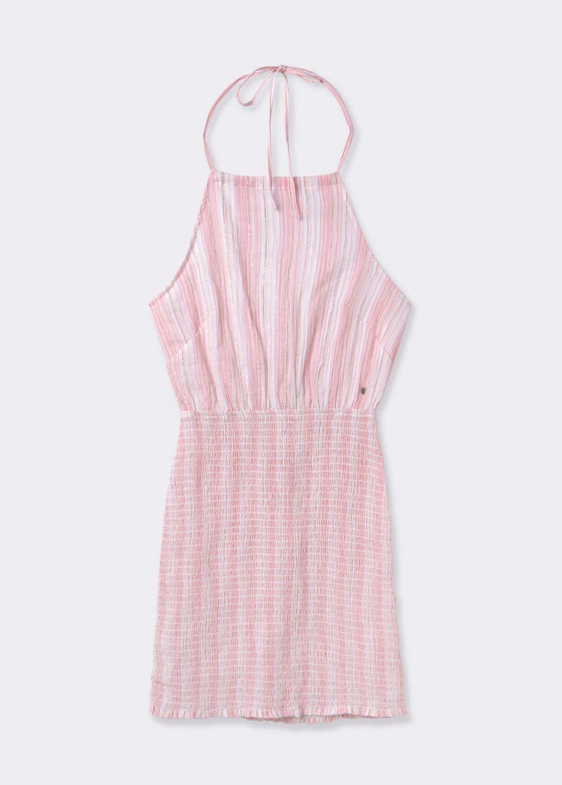 Vestido rayas halter gomas Rosa