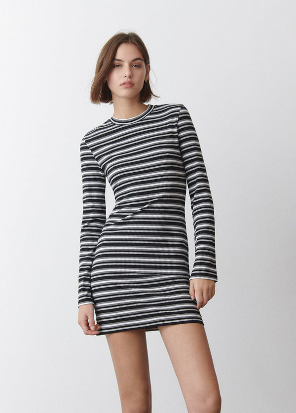 Vestido rayas manga larga Negro