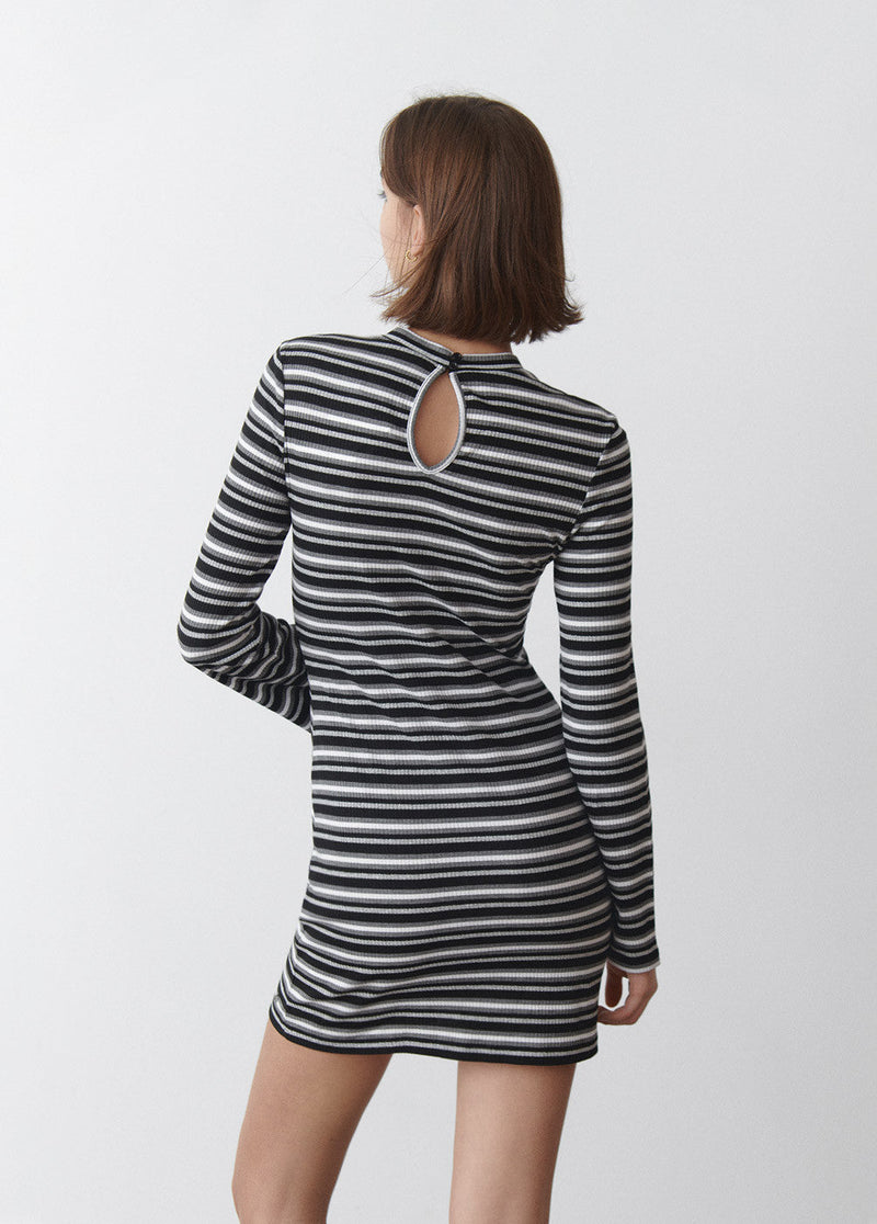 Vestido rayas manga larga Negro