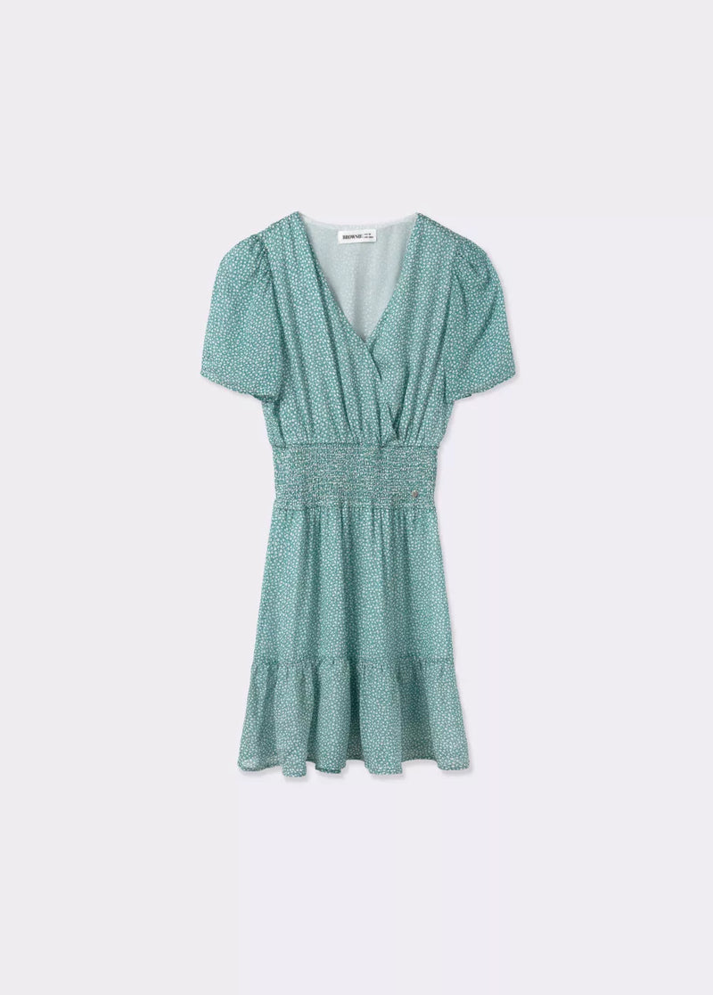 Vestido smock print floreado Verde Esmeralda