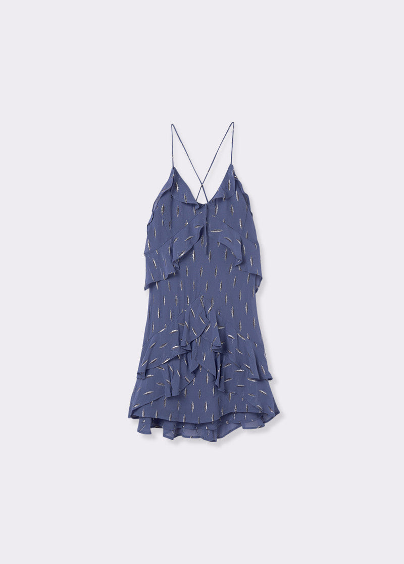 Vestido tirantes volantes brillo Azul