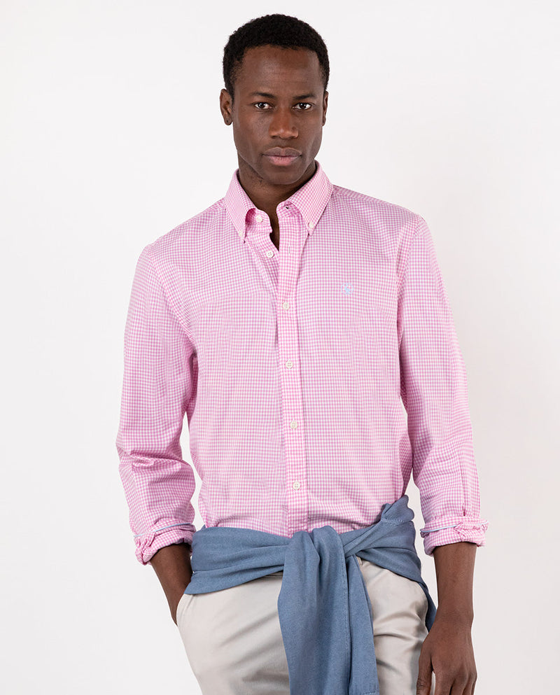 El Ganso | Camisa Pin Point Vichy Rosa para hombre.