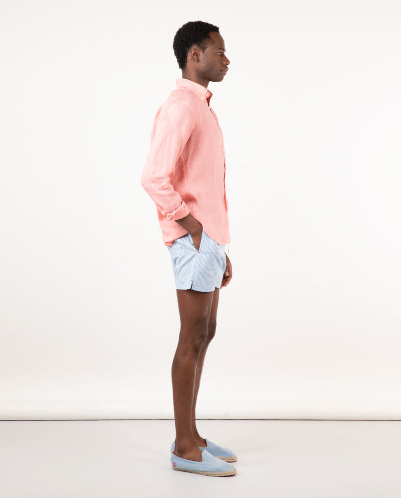El Ganso | Camisa Lino Garment Dyed Coral para hombre.