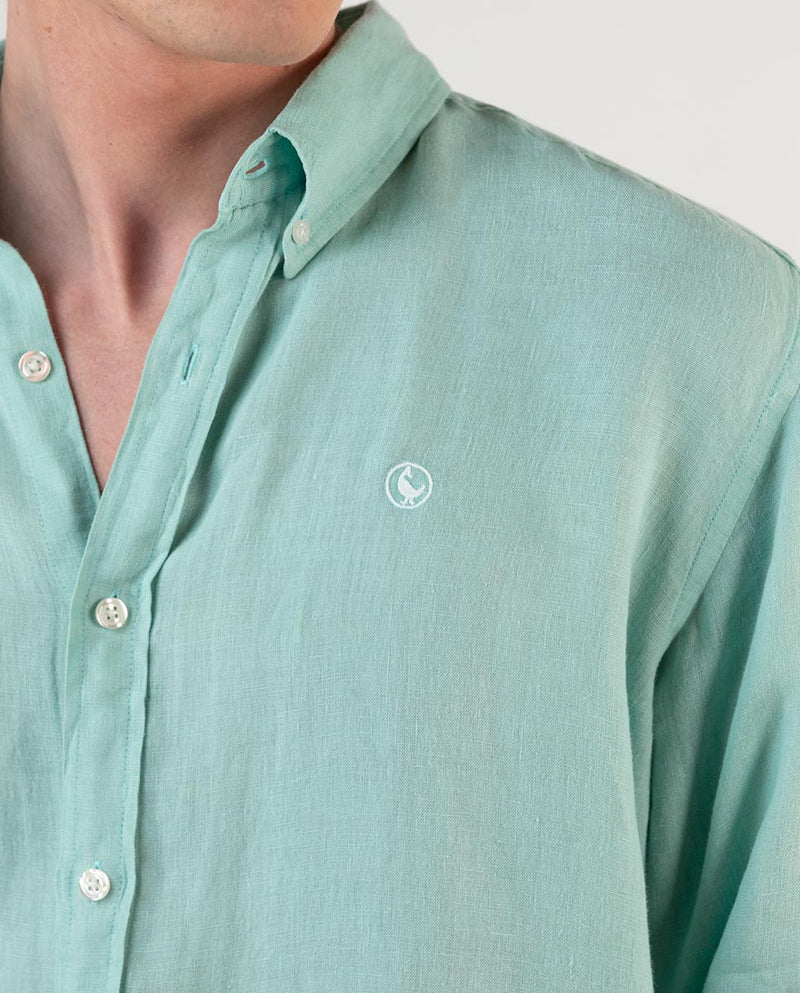 El Ganso | Camisa Lino Garment Dyed Verde para hombre.