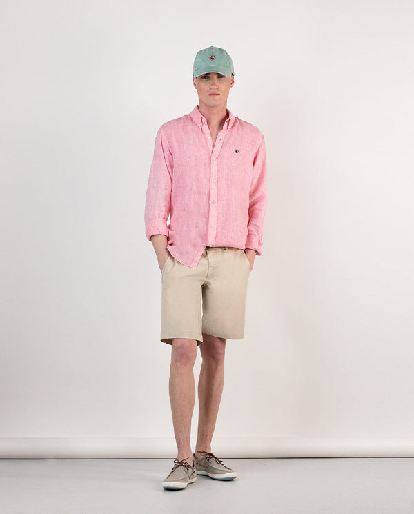 El Ganso | Camisa Lino Garment Dyed Rosa para hombre.