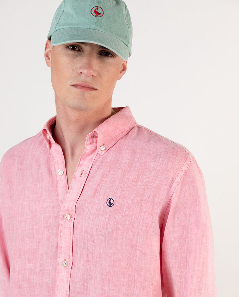 El Ganso | Camisa Lino Garment Dyed Rosa para hombre.