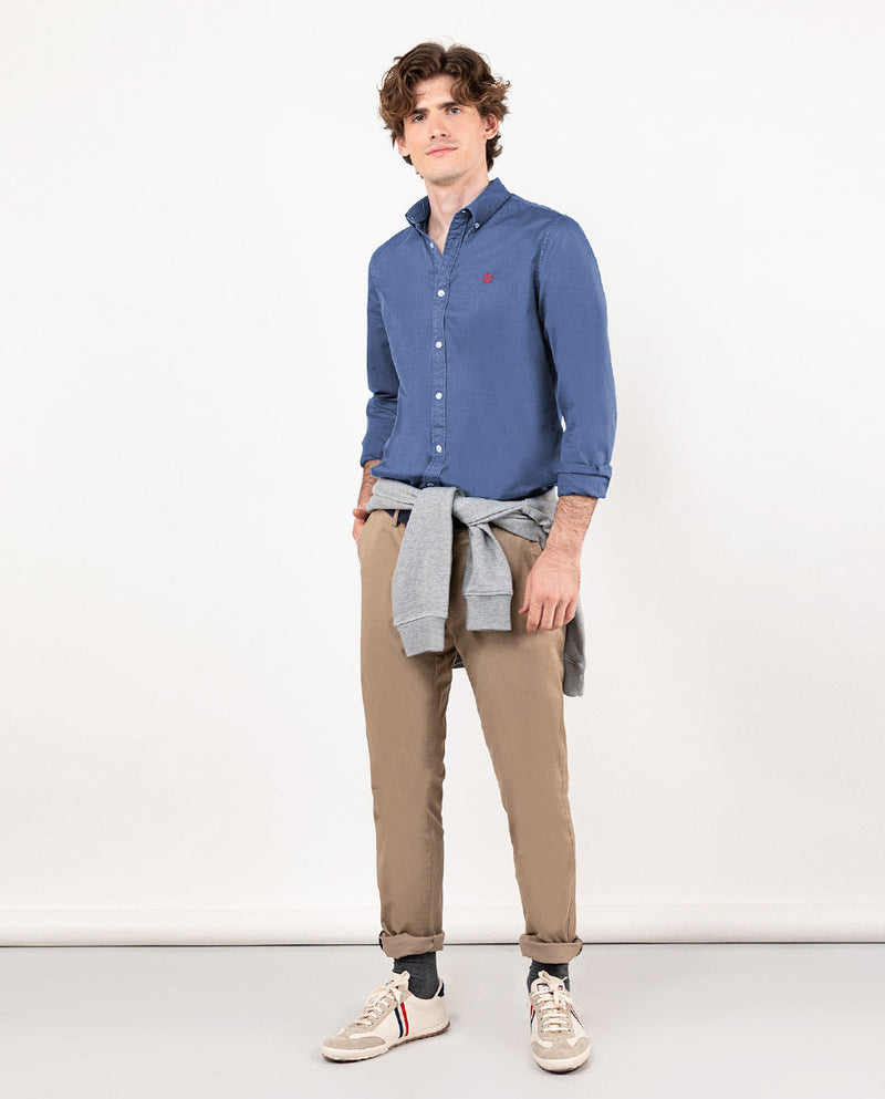 El Ganso | Camisa Twill Garment Dyed Azul Klein para hombre. 