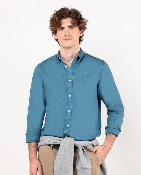 El Ganso | Camisa Twill Garment Dyed Cerceta para hombre. 