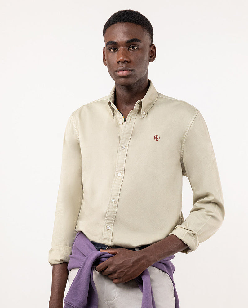 El Ganso | Camisa Twill Garment Dyed Beige para hombre. 