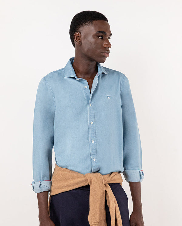 El Ganso | Camisa Garment Dyed Denim Azul Claro para hombre. 