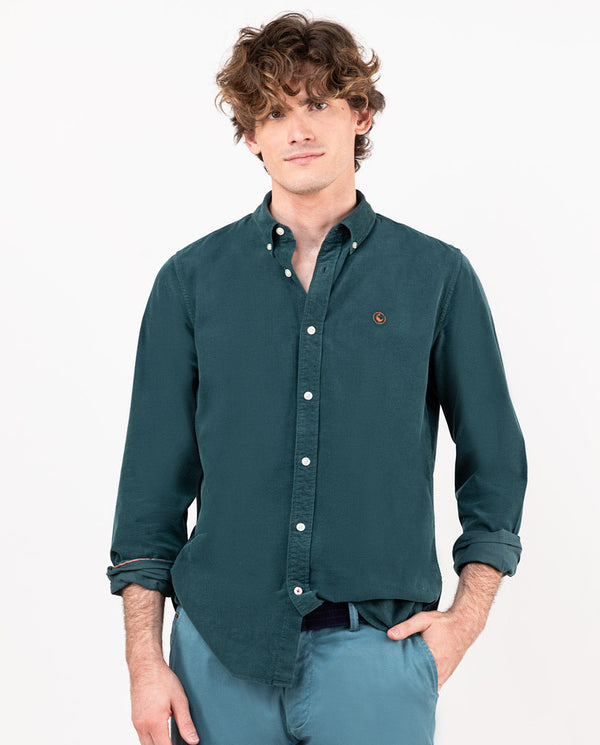 El Ganso | Camisa Micropana Garment Dye Verde para hombre. 