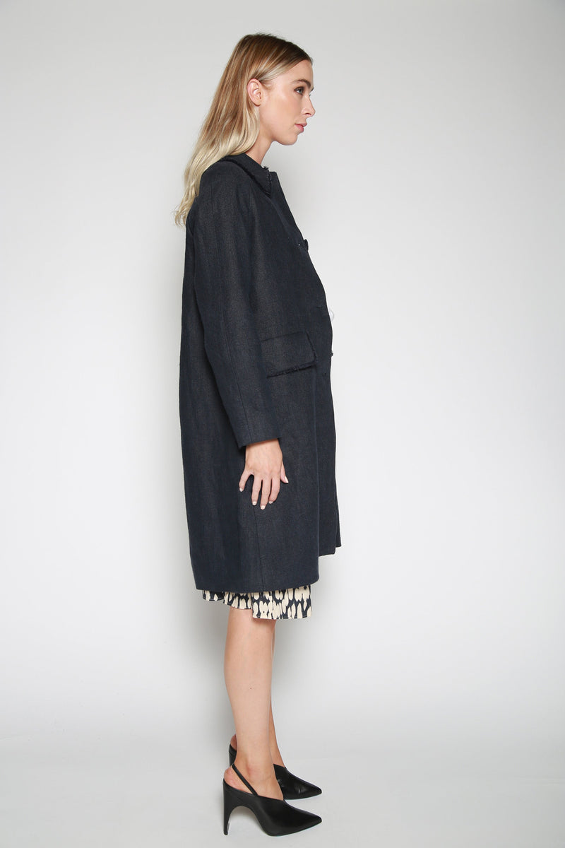 Abrigo Cylia Raw Edge Linen Marino