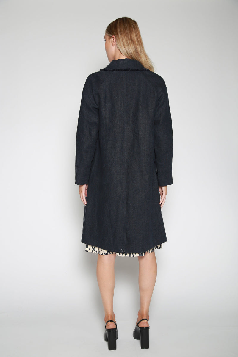 Abrigo Cylia Raw Edge Linen Marino