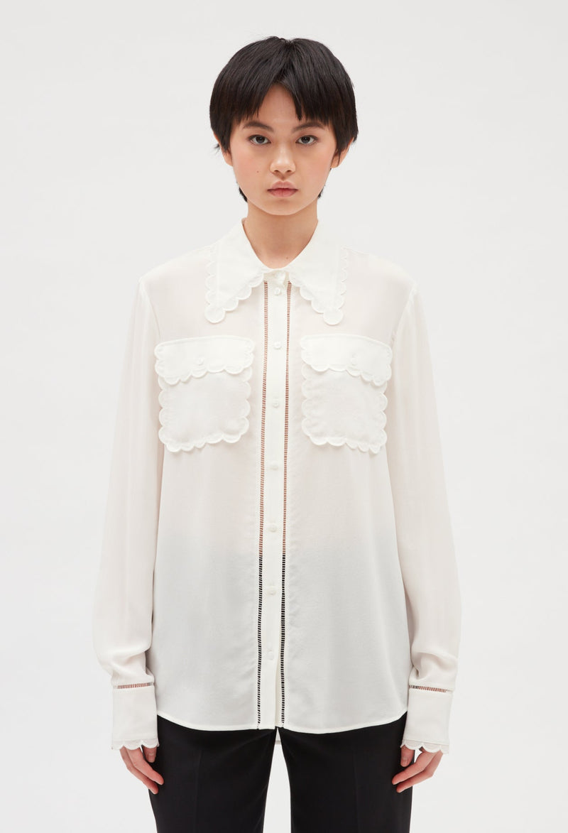 Claudie Pierlot | Camisa de seda en crudo blanco para mujer, con grandes descuentos