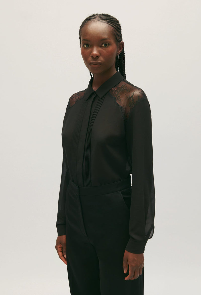 Claudie Pierlot | Camisa de encaje negra para mujer. 