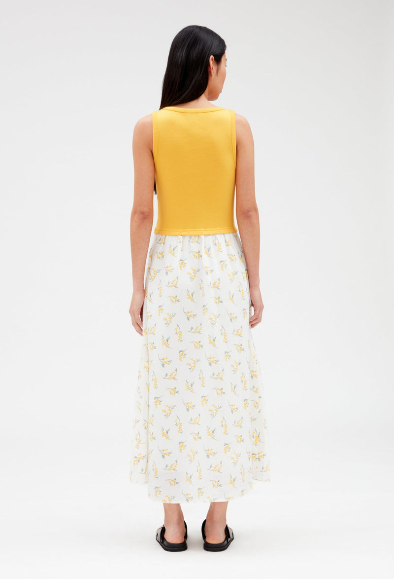 Claudie Pierlot | Vestido midi bimaterial mimosa amarillo para mujer, con grandes descuentos