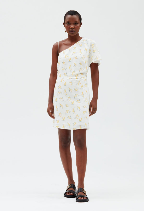 Claudie Pierlot | Vestido midi asimétrico mimosa blanco para mujer, con grandes descuentos