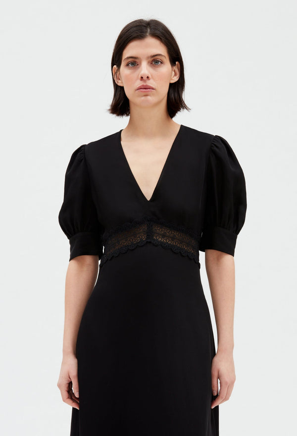 Claudie Pierlot | Vestido midi bordado negro para mujer, con grandes descuentos