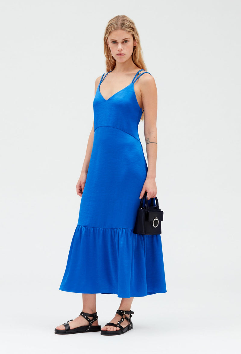 Claudie Pierlot | Vestido midi de raso azul azul para mujer, con grandes descuentos