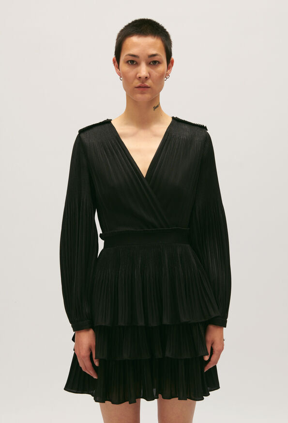Claudie Pierlot | Vestido corto plisado negro para mujer. 