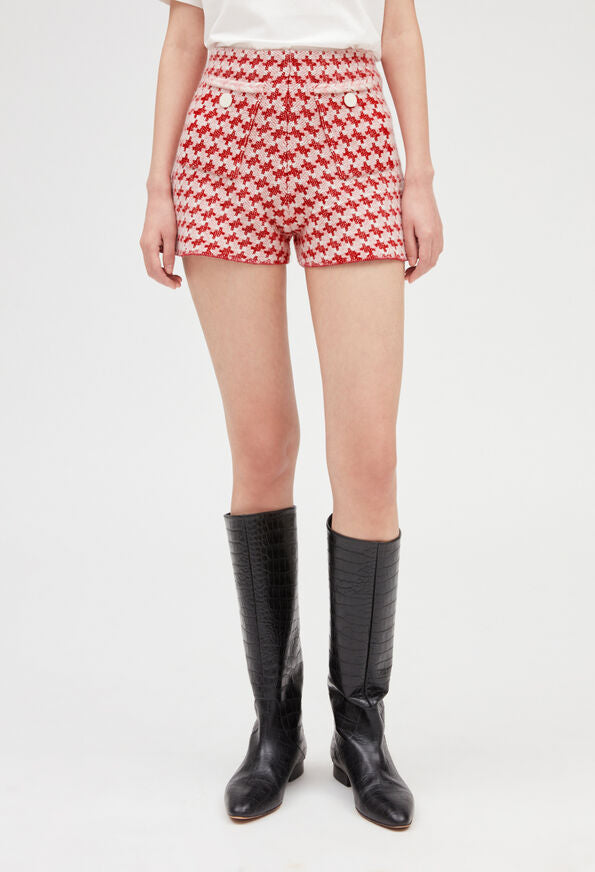 Claudie Pierlot | Pantalón corto de punto efecto tweed rojo para mujer, con grandes descuentos