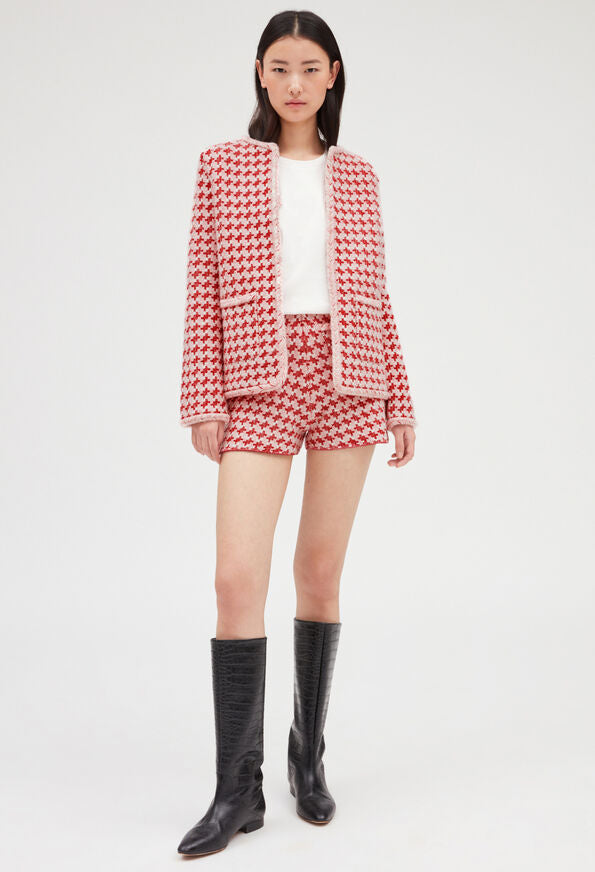 Claudie Pierlot | Pantalón corto de punto efecto tweed rojo para mujer, con grandes descuentos