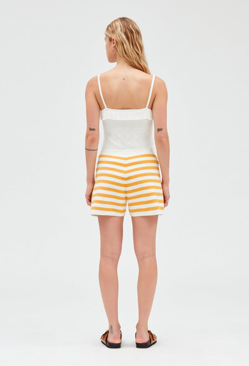 Claudie Pierlot | Pantalón corto de punto de rizo a rayas amarillo para mujer, con grandes descuentos