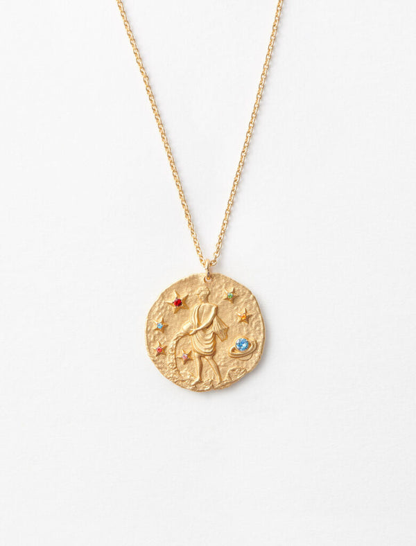 Maje | Collar con moneda de latón zodiaco Acuario para mujer. 