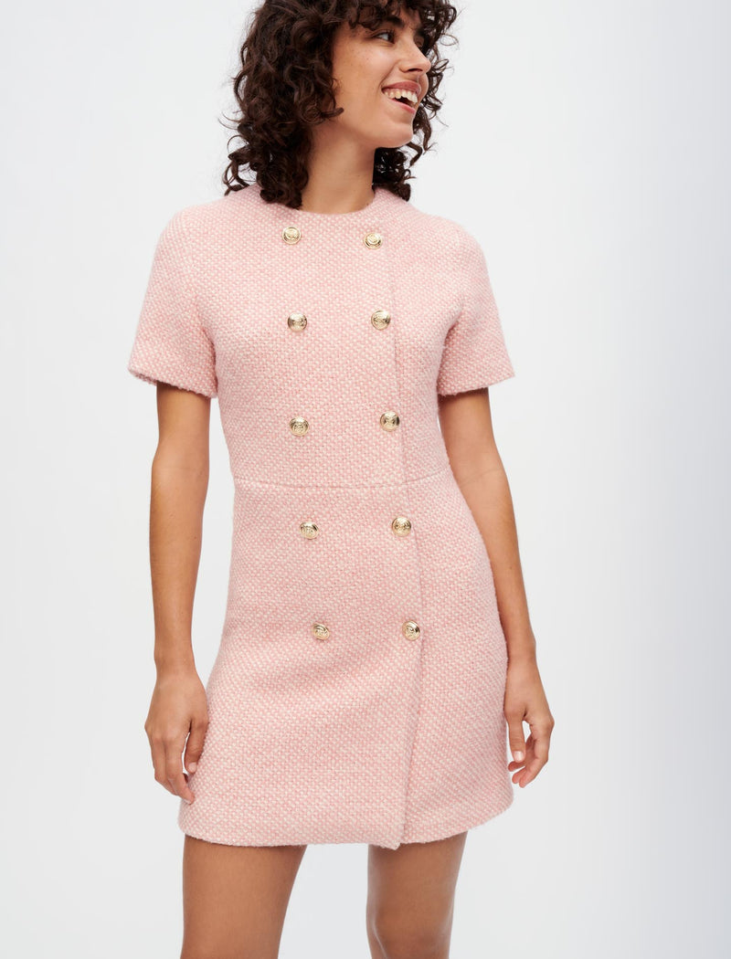 Maje | Vestido tweed jaspeado rosa y crudo para mujer.