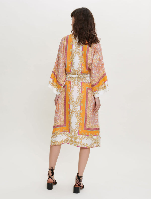 Maje | Kimono de lino con estampado pañuelo para mujer.