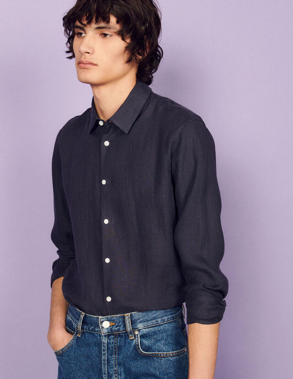 Sandro | Camisa Seamless Hemp Azul Marino para hombre.