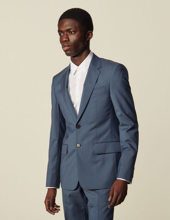  Sandro | Chaqueta de traje de lana virgen Formal Grey Blue para hombre