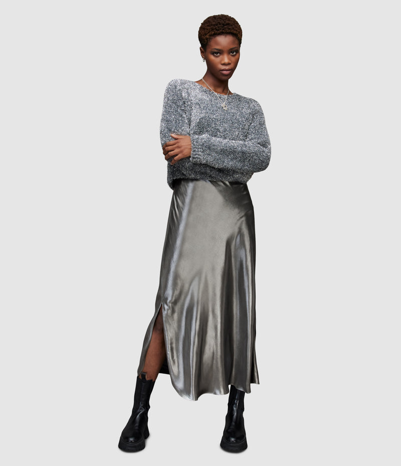 AllSaints | Vestido Rosetta Tinsel Negro/Plata para mujer
